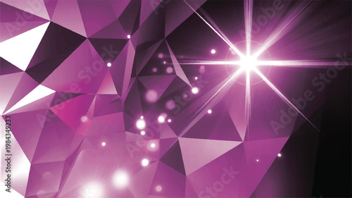A digital abstract background with a deep, vibrant purple geometric pattern featuring sparkling lights and a radiant starburst effect