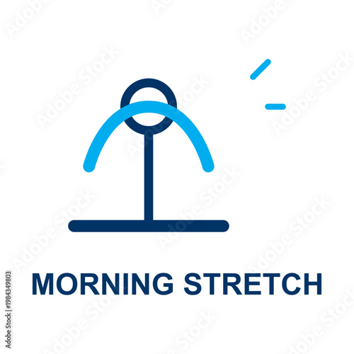 Stretching exercise icon featuring person silhouette under sun with bold text.