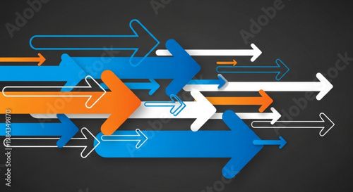 A colorful vector graphic of multiple arrows pointing in different directions on a dark background