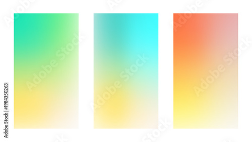 Set of 3 professional mesh gradient vector backgrounds in fresh mint, sky blue, and warm orange, clean source file for modern app and web design