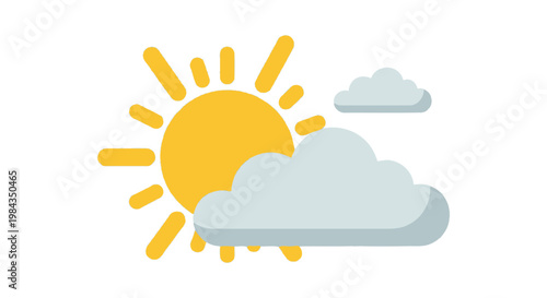 A cheerful illustration depicts a bright sun and fluffy clouds conveying a pleasant weather scene silhouette high quality professional detailed modern