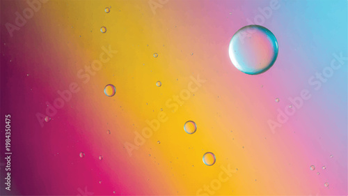 A long exposure photograph captures colorful light trails on a vibrant background with bubbles.