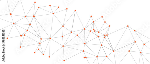 Cuadro en lienzo Abstract minimal plexus network with orange dots and gray lines on white background