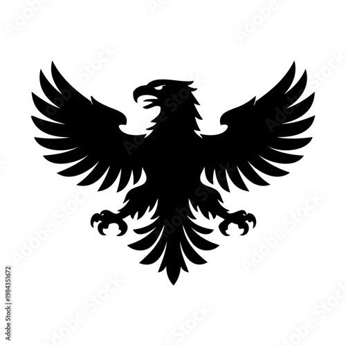 Logotipo con la silueta de un águila heráldico, con las alas extendidas y garras afiladas, al estilo clásico de los emblemas medievales