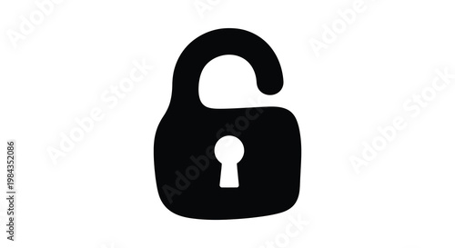 A stark black silhouette of an unlocked padlock against a white background symbolizing security and access silhouette high quality professional
