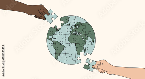 Global Collaboration: Puzzle Pieces Coming Together to Protect the Earth and Environment.