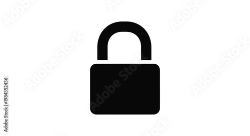 A stark black silhouette of an unlocked padlock on a white background representing security and openness silhouette high quality professional detailed