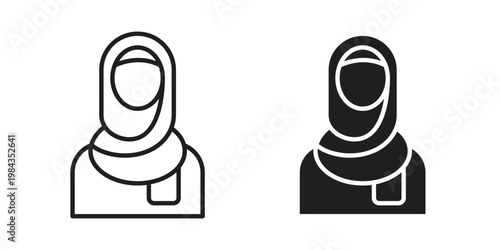 Muslim woman icon, thin line symbol, editable stroke eps 10