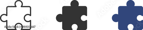 Puzzle piece icons set, Solution strategy symbols, Jigsaw icons collection, Problem solving signs