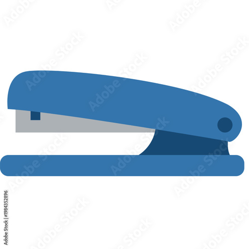 Blue office stapler on white background metal and plastic stationary supply for binding papers