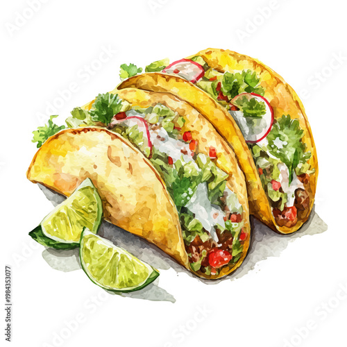 Photography Tacos watercolor artwork, high-quality professional vector illustration isolated on a white background