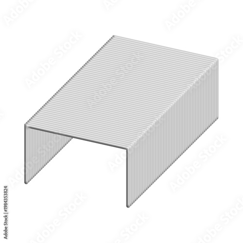 Metal staple isolated on white background side perspective ribbed texture industrial fastener