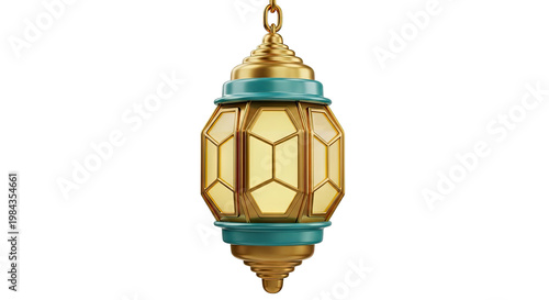 Ornate Gold and Teal Hanging Lantern