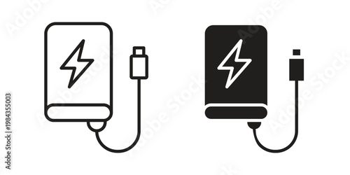 Power bank icon, thin line symbol, editable stroke eps 10