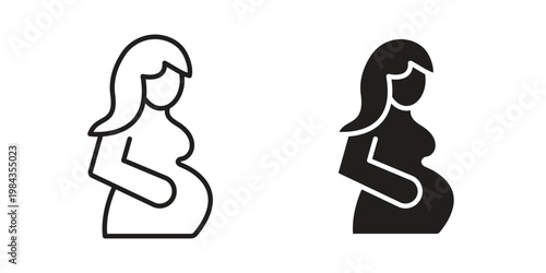 Pregnant woman icon, thin line symbol, editable stroke eps 10