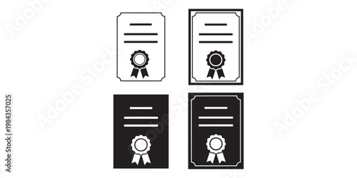 Certificate icons with rosette award ribbons in black and white
