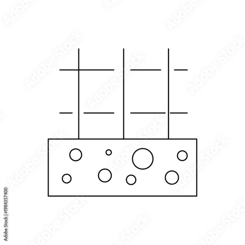 Cross section of concrete slab with internal reinforcement steel mesh for structural engineering.Editable stroke, Vector illustration, Line art Icon, Symbols.