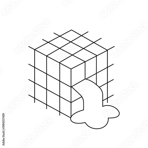 Fresh concrete pouring into wire mesh reinforcement for building floor slab and foundation work.Editable stroke, Vector illustration, Line art Icon, Symbols.