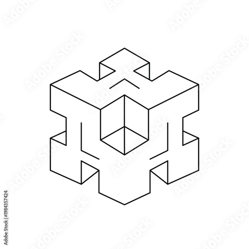 Modern interlocking concrete block design for modular construction and architectural building system.Editable stroke, Vector illustration, Line art Icon, Symbols.