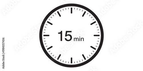 A clock face showing fifteen minutes isolated on white background