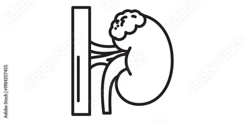 Black and white illustration of a kidney with a tumor