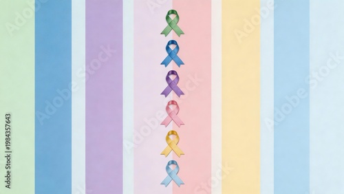 Colorful ribbons on striped background