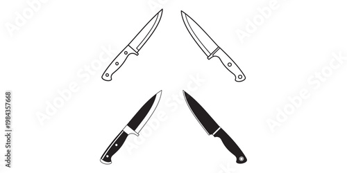 Four different knives with various handles and blade styles isolated on white background