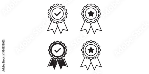 Black and white ribbon icons with checkmarks and stars
