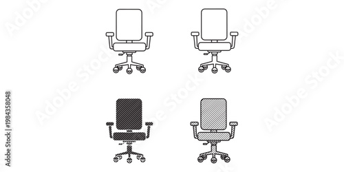 Four office chairs in different line styles on white background