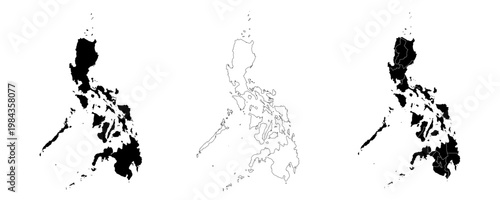 Philippines map isolated on white background. philippines political map. Low detailed. Solid simple style.philippines  map silhouette linear and black illustration. Black and white. Vector editable