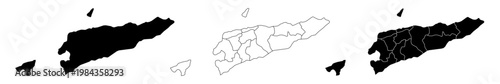 Outline map of Timor Leste with regions,Timor Leste map with administrative divisions ,High detailed map vector illustration,Silhouette black,Vector editable.