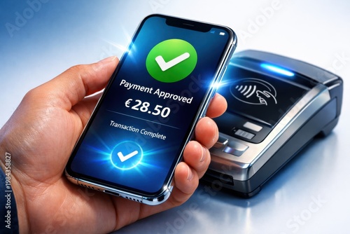 Contactless payment approved on smartphone near payment terminal