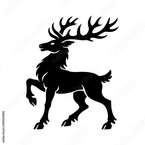Logotipo con la silueta de un ciervo visto de perfil, al estilo clásico de los emblemas medievales