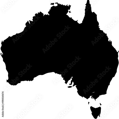 Black silhouette map of australia continent on white background geographic illustration