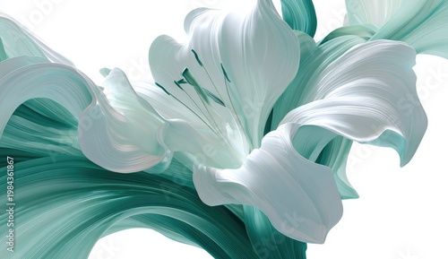 Abstract, flowing flower in mint green and white