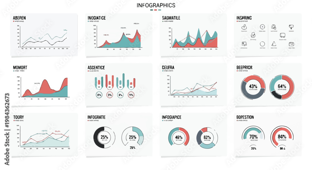 Obraz premium Business infographic elements set, modern data visualization charts and graphs, professional financial presentation slides with 12 vector layouts