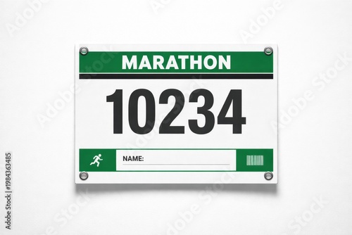 Marathon race bib number 10234 with name field and barcode for runner