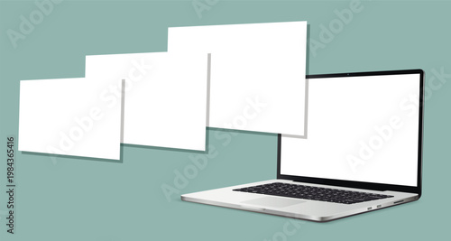 Laptop mockup with blank wireframing pages. Concept for showcasing web-design projects.