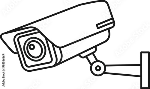 Security camera icon for surveillance and monitoring with line art, security sys