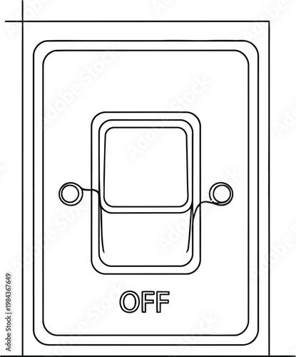 Electric light switch icon in off position with line art on off, rocker switch