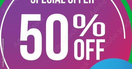 On play, magenta badge revealing 50% OFF and NEW on transparent canvas promoting sale