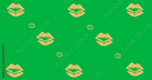 Digital animation of multiple yellow lips icons against black background