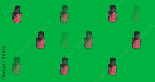 Digital animation of multiple nail paint icons against black background
