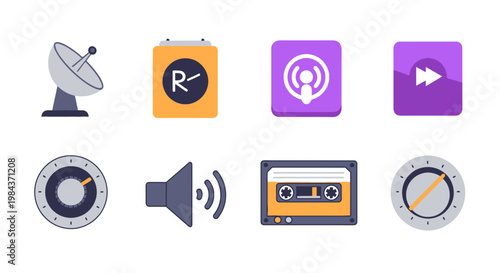 Set of Retro Audio and Communication Icons in Flat Design