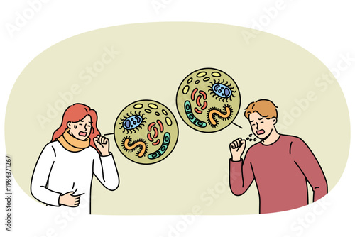 Cough and fever in older men and women victims of viral influenza and diseases spread by respiratory route. Fever was contracted by people with weak immune systems unable to resist harmful microbes.