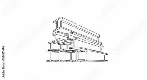 Stack of steel I-beams, a fundamental structural material for construction