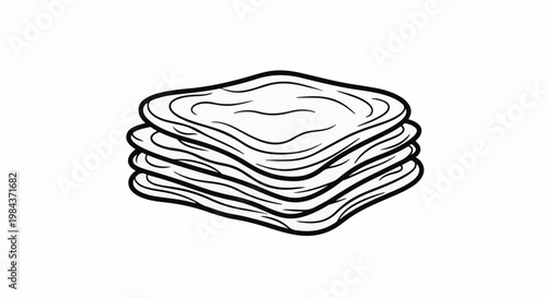 Stack of stylized, thin, flatbreads with wavy lines on top