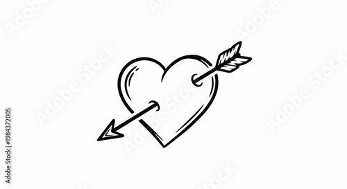 Simple outline drawing of a heart pierced by an arrow