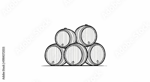 Stacked wooden barrels, a classic illustration