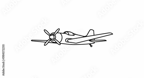 Single-engine propeller plane, outlined illustration